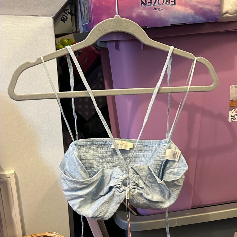 Light Blue Ruched bandeau Top
